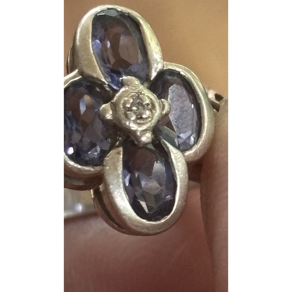 Vintage 925 Sterling Silver Amethyst Purple Gemstone Flower Ring Size 7 - Picture 12 of 12
